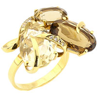 Каблучка з жовтого золота з діамантами та цитрином., фото