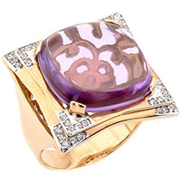Золотое кольцо с фиолетовым аметистом и фианитами, фото