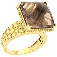 Золотое кольцо с дымчатым кварцем квадратной формы, фото