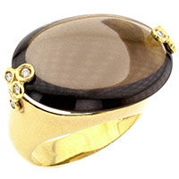 Золотое кольцо с бриллиантом и дымчатым кварцем, фото