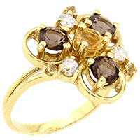 Золотое кольцо с дымчатым кварцем и цитрином, фото