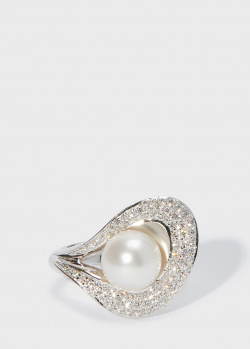Коктейльна каблучка в діамантах Zarina by Roman Bayand з перлами, фото