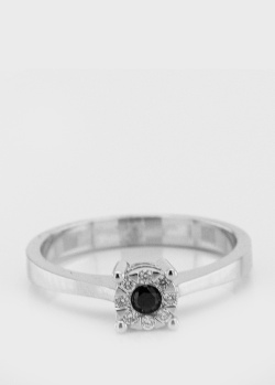 Золотое кольцо с белыми и черным бриллиантами, фото