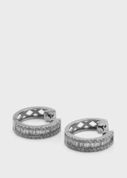Сережки-кільця з діамантами із білого золота, фото