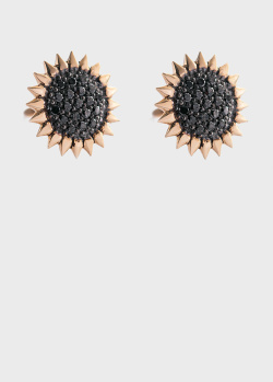 Серьги-гвоздики Подсолнухи с черными бриллиантами, фото
