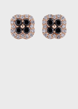 Золоті сережки Конюшина з чорними та білими діамантами, фото