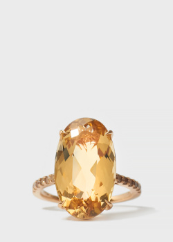 Каблучка-перстень Gemmines з великим берилом по центру і діамантами, фото