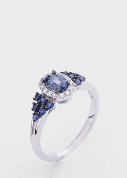 Золотое кольцо с бриллиантами и синими сапфирами, фото