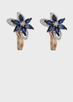 Сережки у вигляді квітки з діамантами та сапфірами., фото