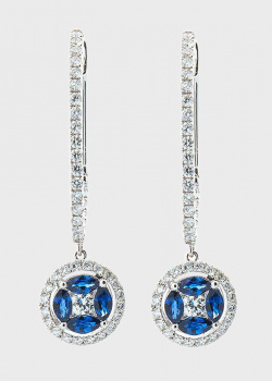 Серьги-кольца с белыми бриллиантами и синими сапфирами, фото