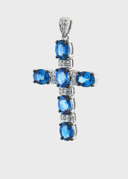 Крестик с синими сапфирами и бриллиантами, фото