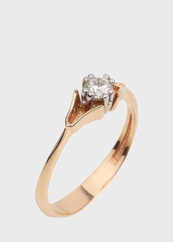 Перстень з діамантом з червоного золота., фото