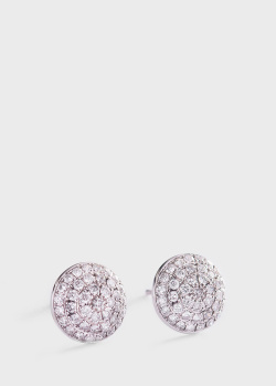 Круглі сережки з діамантами 1.12ct з білого золота, фото