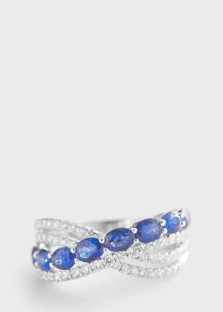 Широкое кольцо с бриллиантами и сапфирами, фото