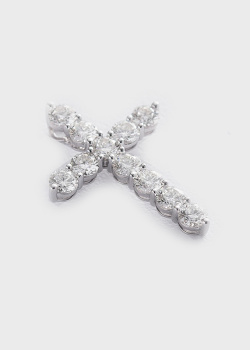 Підвіска-хрестик з діамантами з білого золота., фото