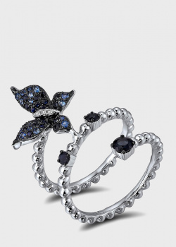 Спиральное кольцо с сапфирами и бриллиантами, фото