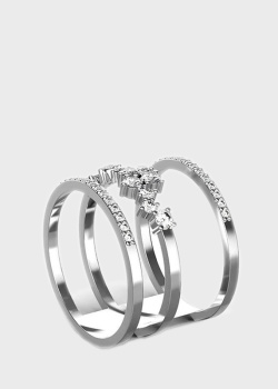 Трехрядное кольцо из белого золота с бриллиантами, фото