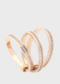 Золотое тройное кольцо с дорожками из фианита, фото