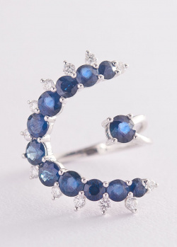 Золотое кольцо с синими сапфирами и бриллиантами, фото
