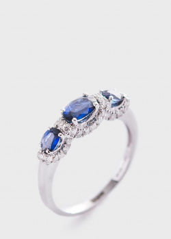 Золотое кольцо в синих сапфирах 1.04ct и бриллиантах, фото