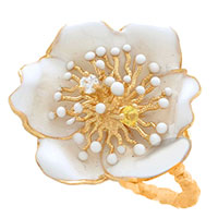 Каблучка Roberto Bravo White Dreams золоте у вигляді великої квітки з діамантом та сапфіром, фото