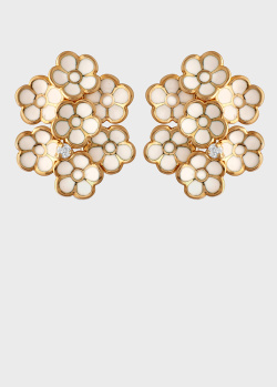 Золоті сережки з діамантами і квітами Roberto Bravo White Dreams., фото