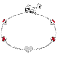 Тонкий браслет-цепочка Gucci Trademark с подвеской-сердцем и круглыми красными кристаллами, фото