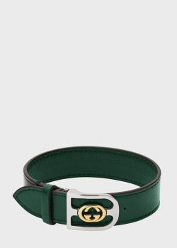 Зеленый браслет Gucci Interlocking G из зернистой кожи, фото