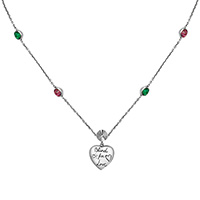 Серебряное ожерелье Gucci Blind for love с кулоном в виде сердца и цветными камнями, фото
