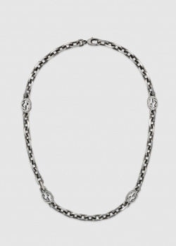 Срібне намисто Gucci Interlocking з оздобленням під старовину, фото