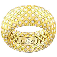 Широка каблучка Gucci Diamantissima із жовтого золота та білої емалі, фото