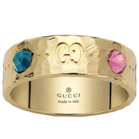 Широкое кольцо Gucci Icon с отчеканенной поверхностью и разноцветными камнями, фото