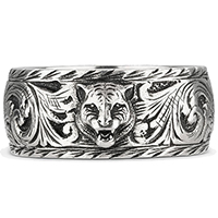 Широкое кольцо Gucci Feline head из состаренного серебра с котом, фото