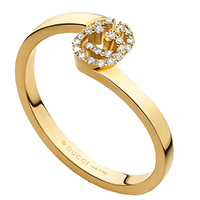 Каблучка з жовтого золота Gucci Running G з логотипом у діамантах, фото