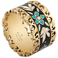 Широкое кольцо Gucci Icon из желтого золота с белым цветочным принтом, фото