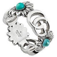 Серебряное кольцо Gucci GG Marmont с символами и цветами, фото