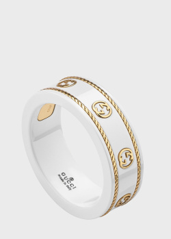 Белое кольцо Gucci Icon с отделкой из желтого золота, фото
