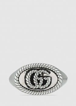 Серебряное кольцо Gucci Double G с овальной эмблемой, фото