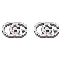 Сережки-гвоздики Gucci Running G з білого золота у формі двох сплетених літер G, фото