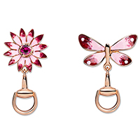 Серьги-гвоздики Gucci Flora из розового золота с рубином в форме цветка и бабочки, фото