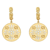 Сережки-підвіски Gucci Icon з жовтого золота та білої емалі з арабськими гравіюванням., фото