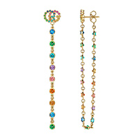 Золоті сережки-підвіски з фіанітами Gucci Running G з кольоровим камінням, фото