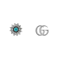 Срібні сережки Gucci GG Marmont з квіткою та блакитним топазом, фото