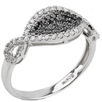 Золотое кольцо с белыми и черными бриллиантами, фото
