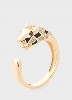 Золотое кольцо Пантера с эмалью и фианитами, фото