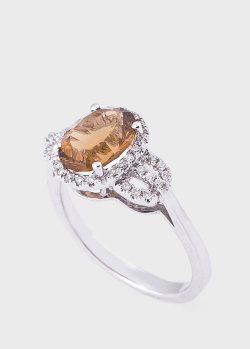 Золотое кольцо с дымчатым кварцем и бриллиантами, фото