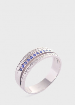 Широкое золотое кольцо в сапфирах и бриллиантах, фото