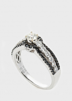 Кольцо из белого золота с черными и белыми бриллиантами, фото