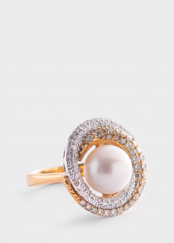 Золотое кольцо Круговорот с крупной жемчужиной, фото