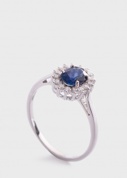 Перстень с синим сапфиром 0.82ct и бриллиантами, фото